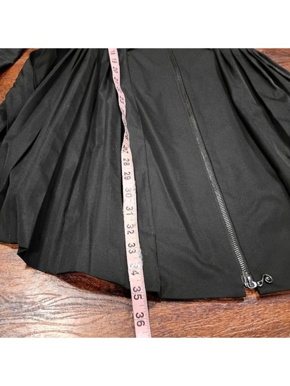 Samuel Dong Black Ruffle Front Long Coat Dress S  Pleated Skirt By Samuel Dong - Picture 6 of 16